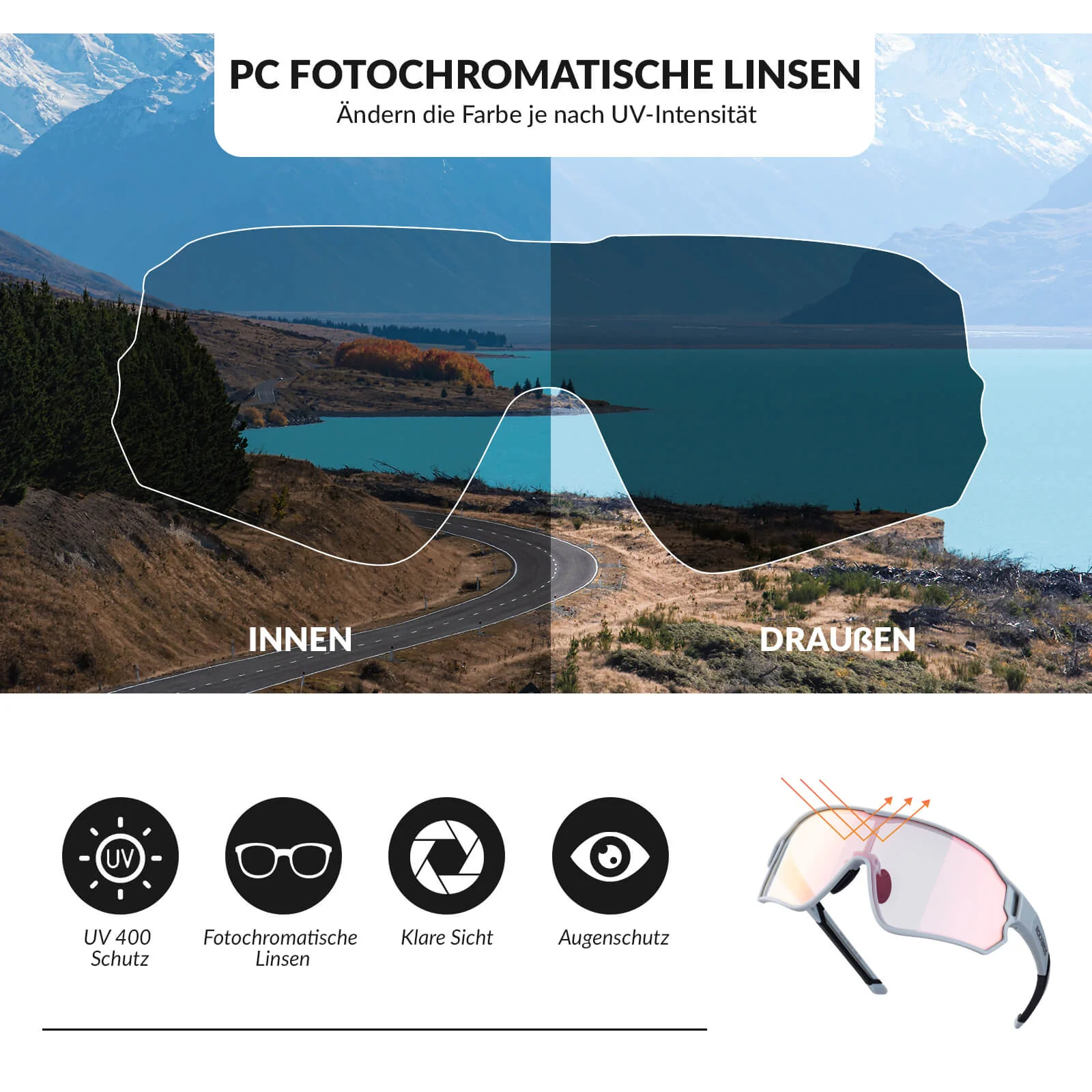 ROCKBROS Photochrome Sonnenbrille Fahrradbrille UV400-Schutz Unisex - Image 23
