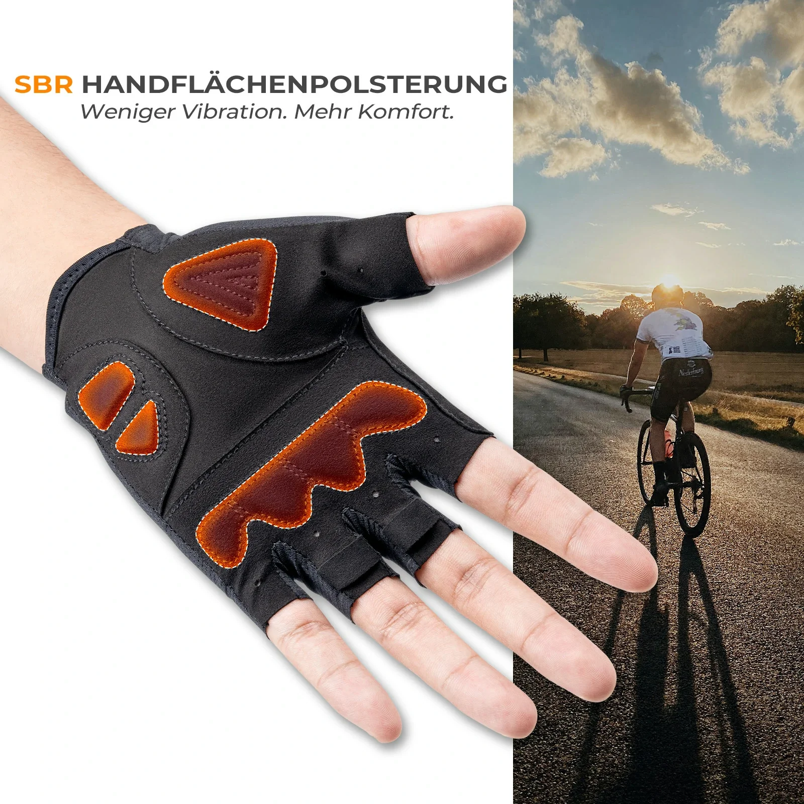 Fahrradhandschuhe Halbfinger mit stoßdämpfender SBR-Polsterung - S396 - Image 6