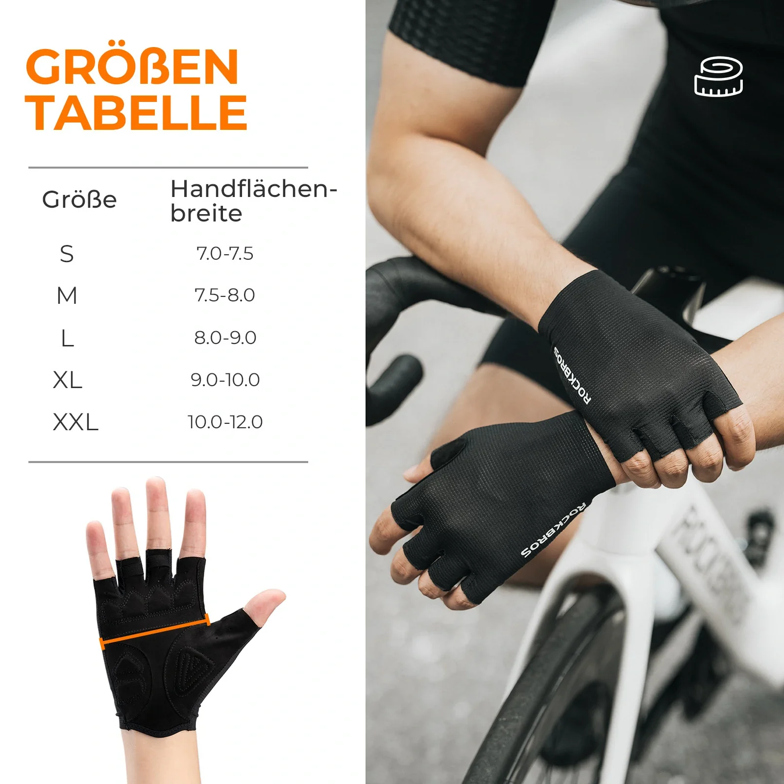 Fahrradhandschuhe Halbfinger mit stoßdämpfender SBR-Polsterung - S396 - Image 9