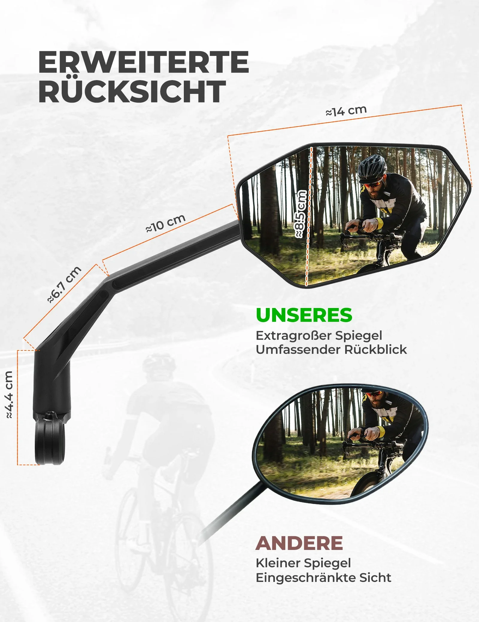 Fahrradspiegel, 360° Verstellbar Blendfrei, Konvexer Rückspiegel mit HD-Glas Bruchfest - Image 3