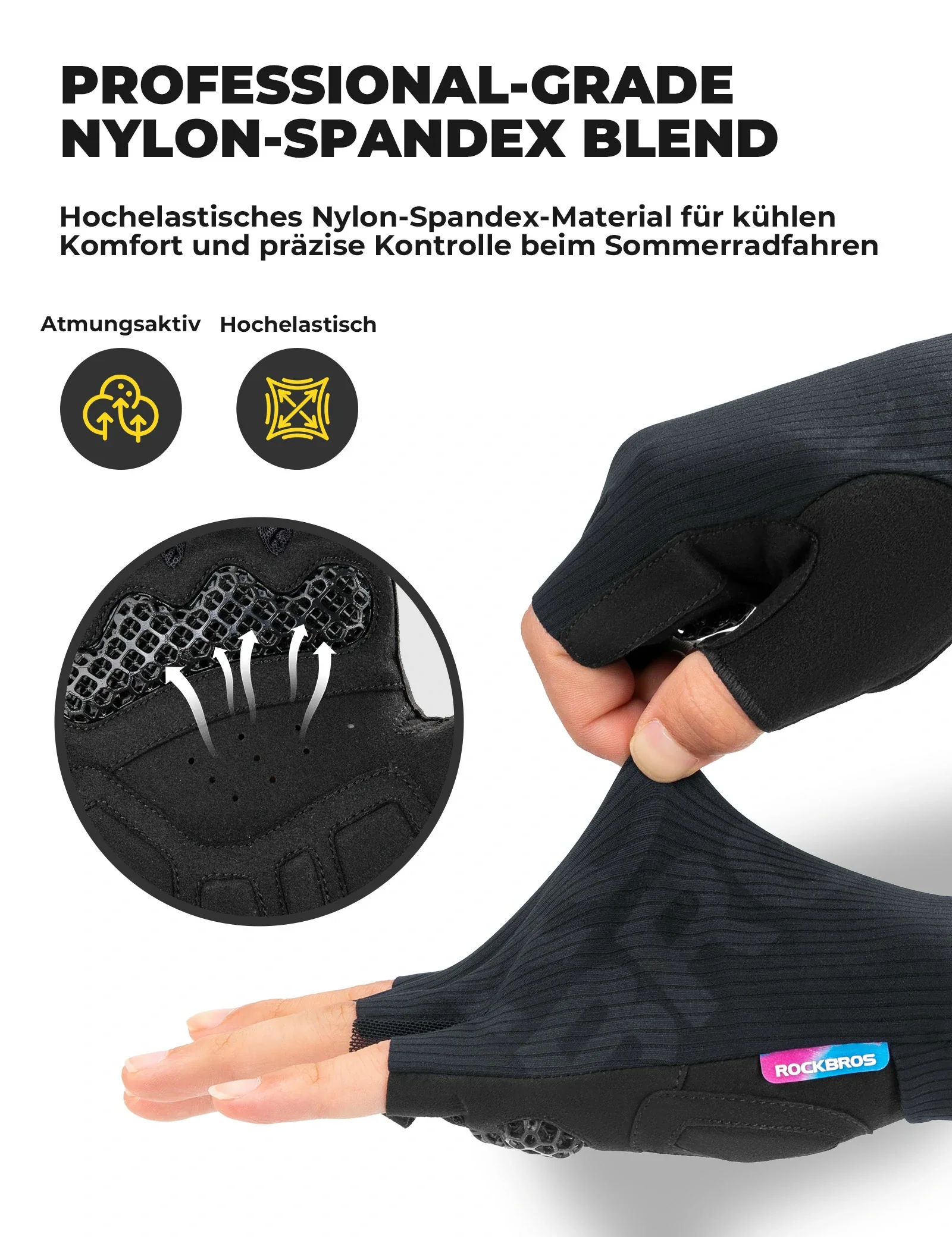 Halbfinger-Fahrradhandschuhe Sommer Elastisch & Atmungsaktiv, Anti-Rutsch- und Dämpfungspolster - Image 5