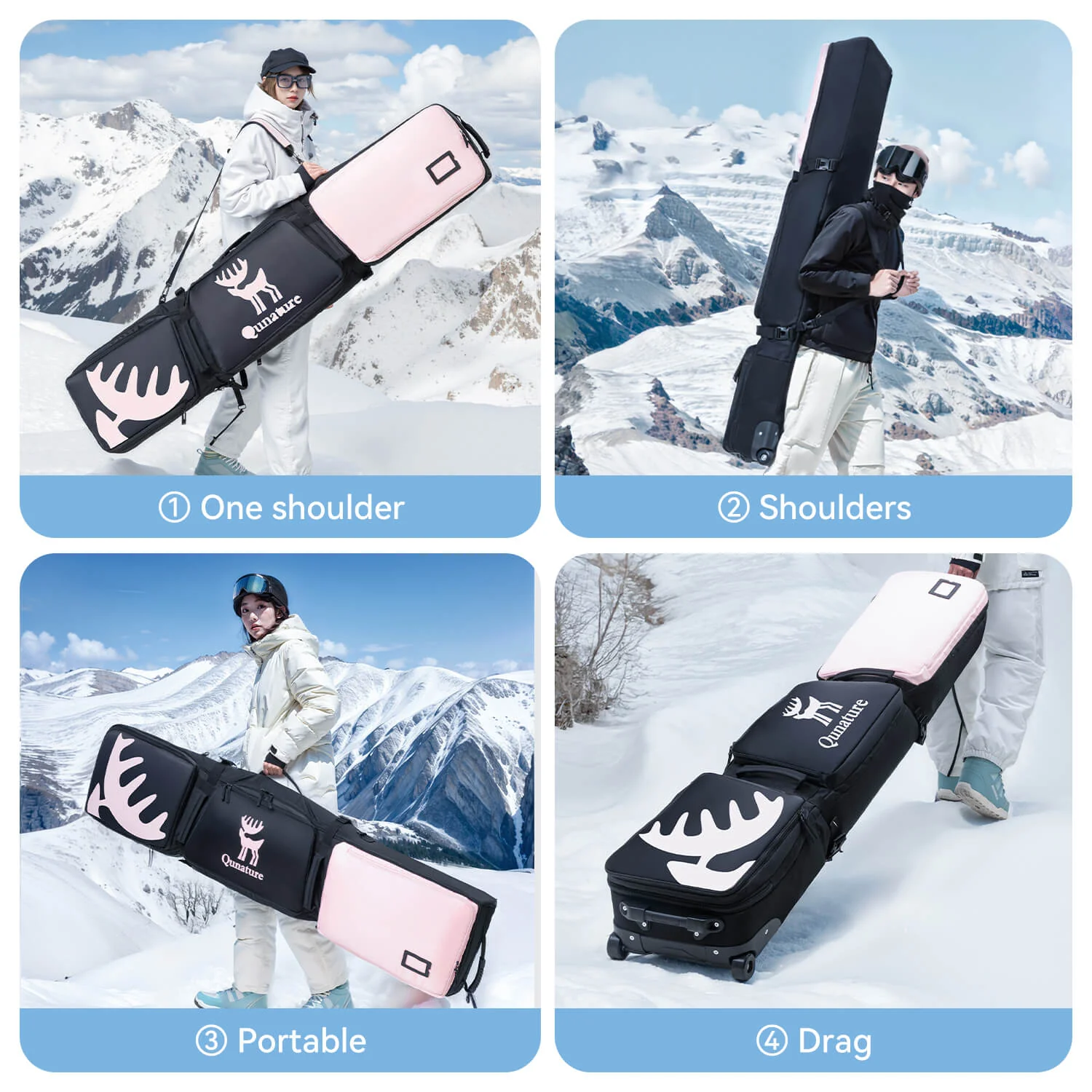 Qunature Ski- und Snowboardtasche mit Rollen für 140–162 cm Länge - Image 2