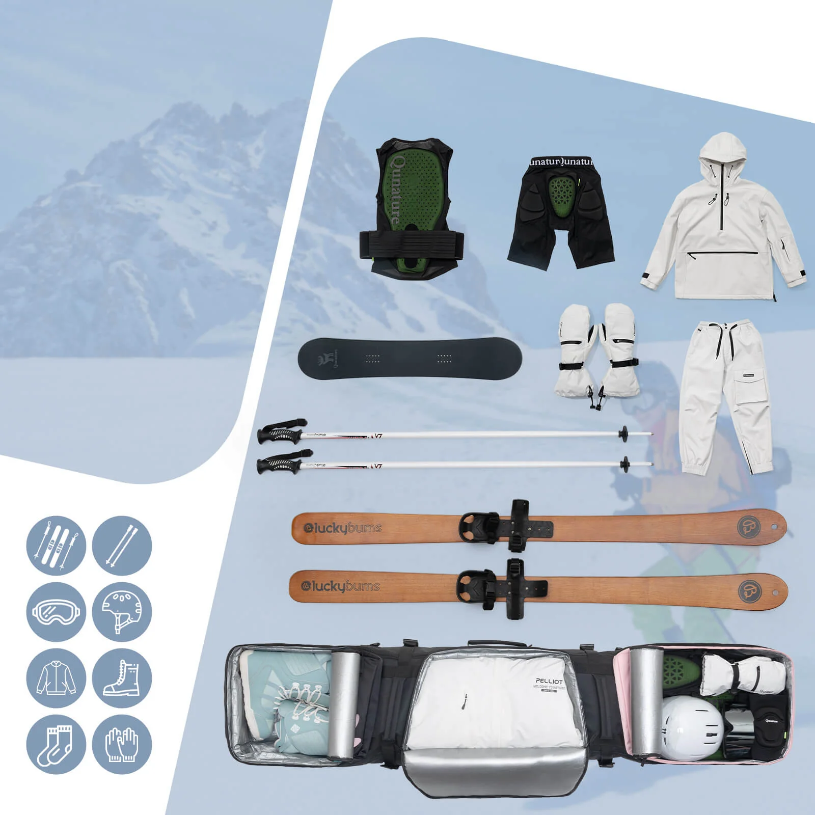 Qunature Ski- und Snowboardtasche mit Rollen für 140–162 cm Länge - Image 3