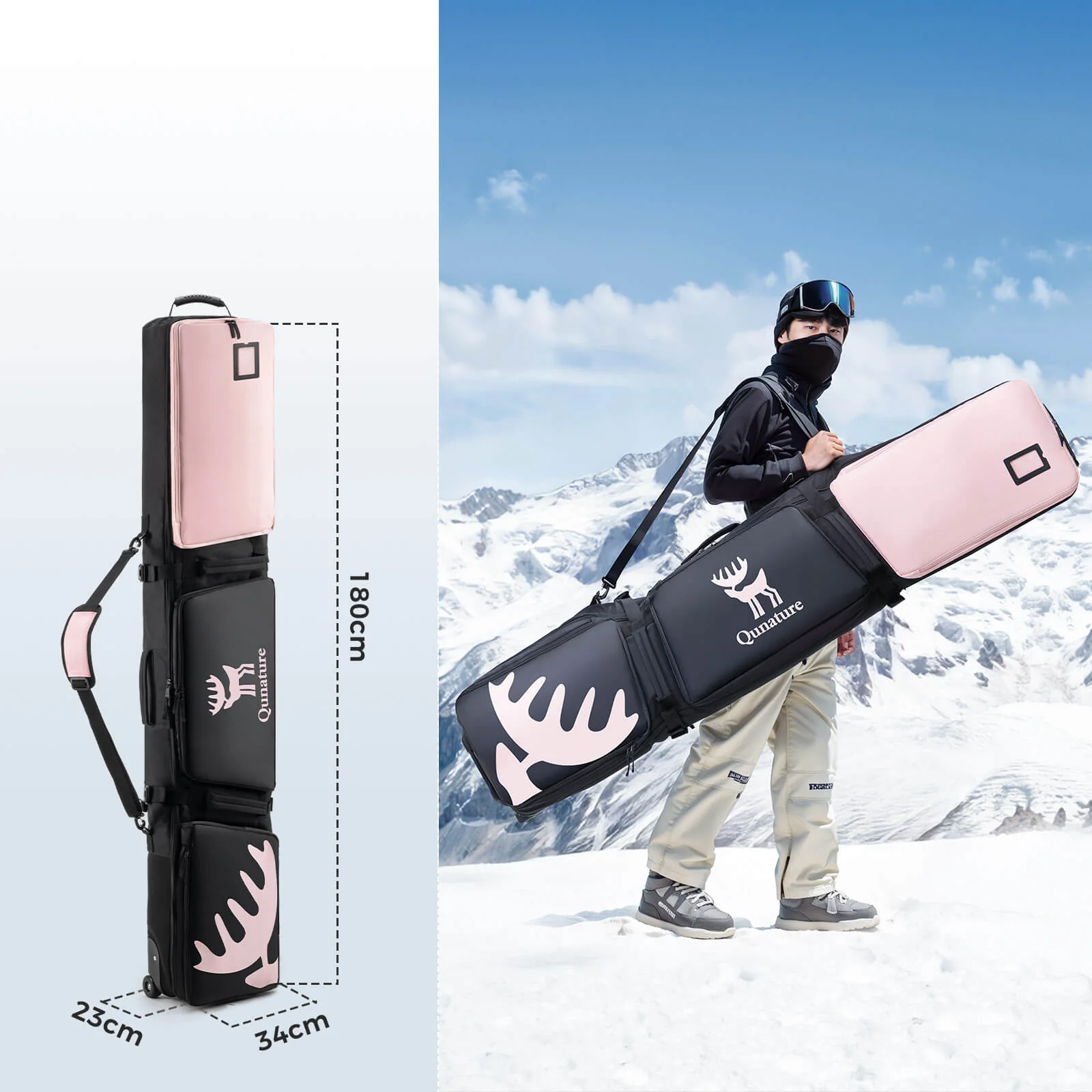 Qunature Ski- und Snowboardtasche mit Rollen für 140–162 cm Länge - Image 4