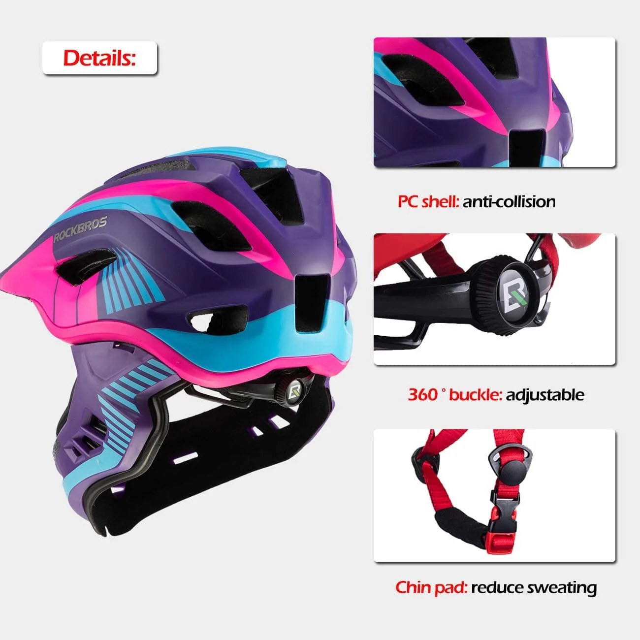 ROCKBROS Kinder helm Integriert Fahrradhelm mit Abnehmbarem Kinnschutz - Image 27