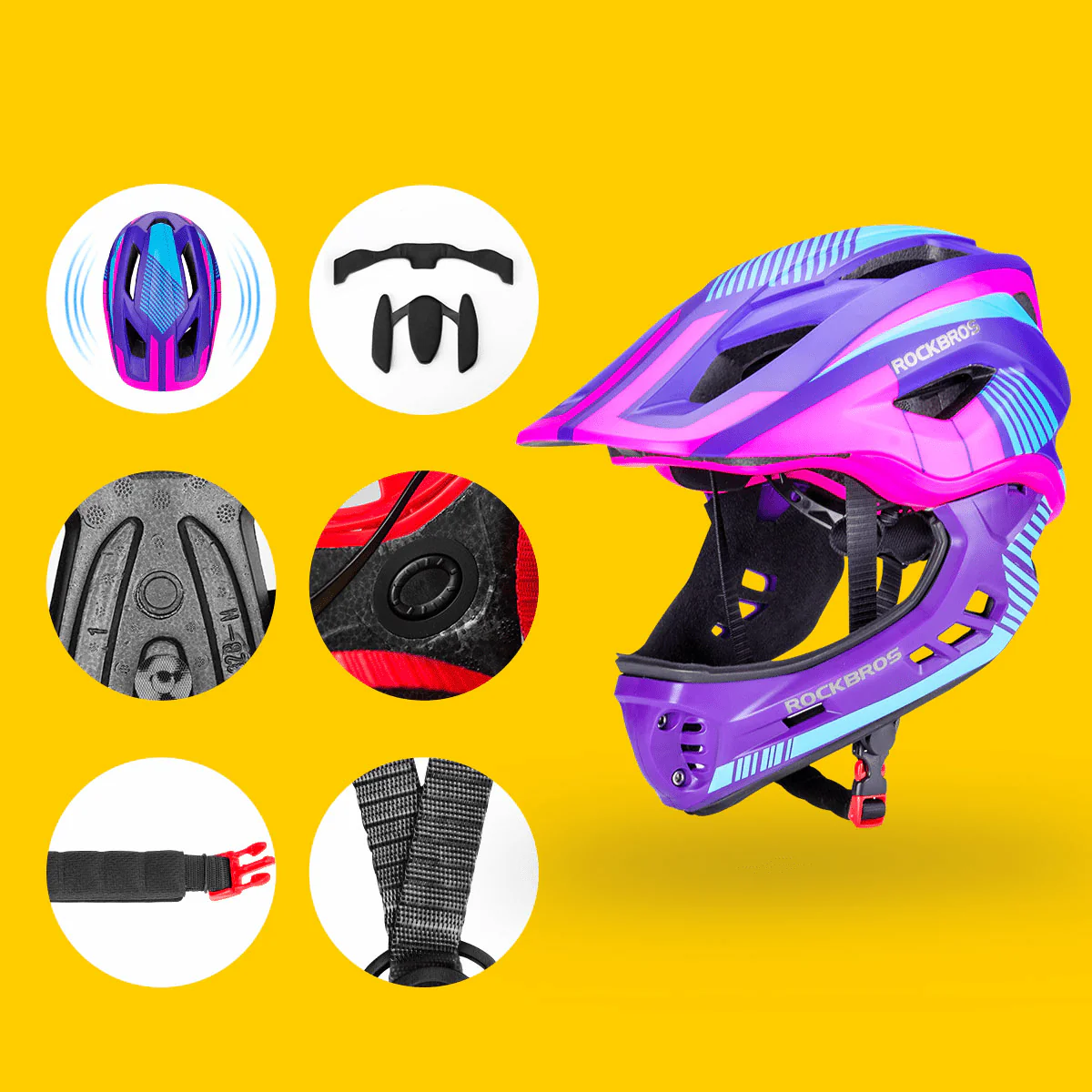 ROCKBROS Kinder helm Integriert Fahrradhelm mit Abnehmbarem Kinnschutz - Image 13