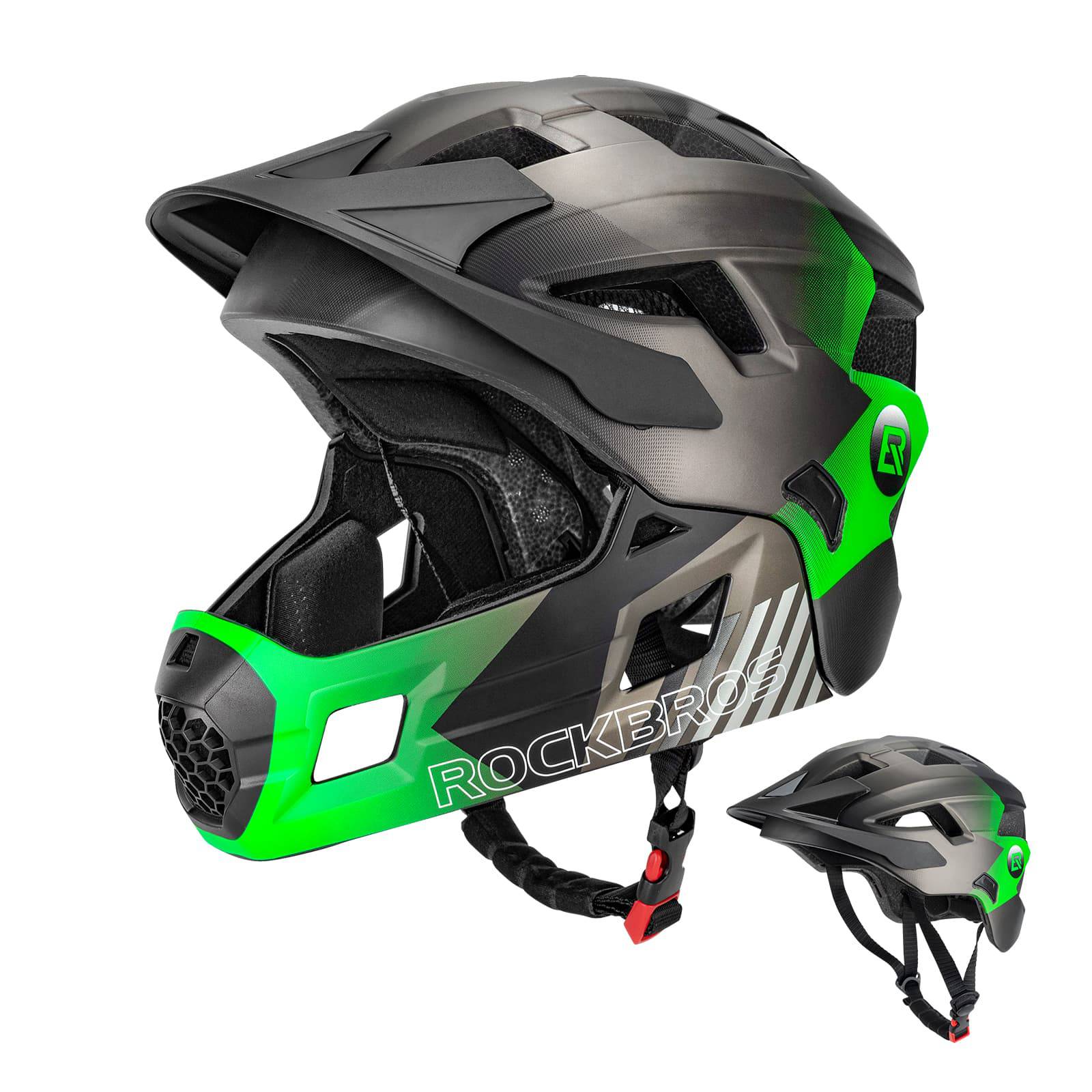 ROCKBROS Kinderhelm BMX MTB Downhill Helm mit Abnehmbarem Kinnschutz und Krempe - Image 2
