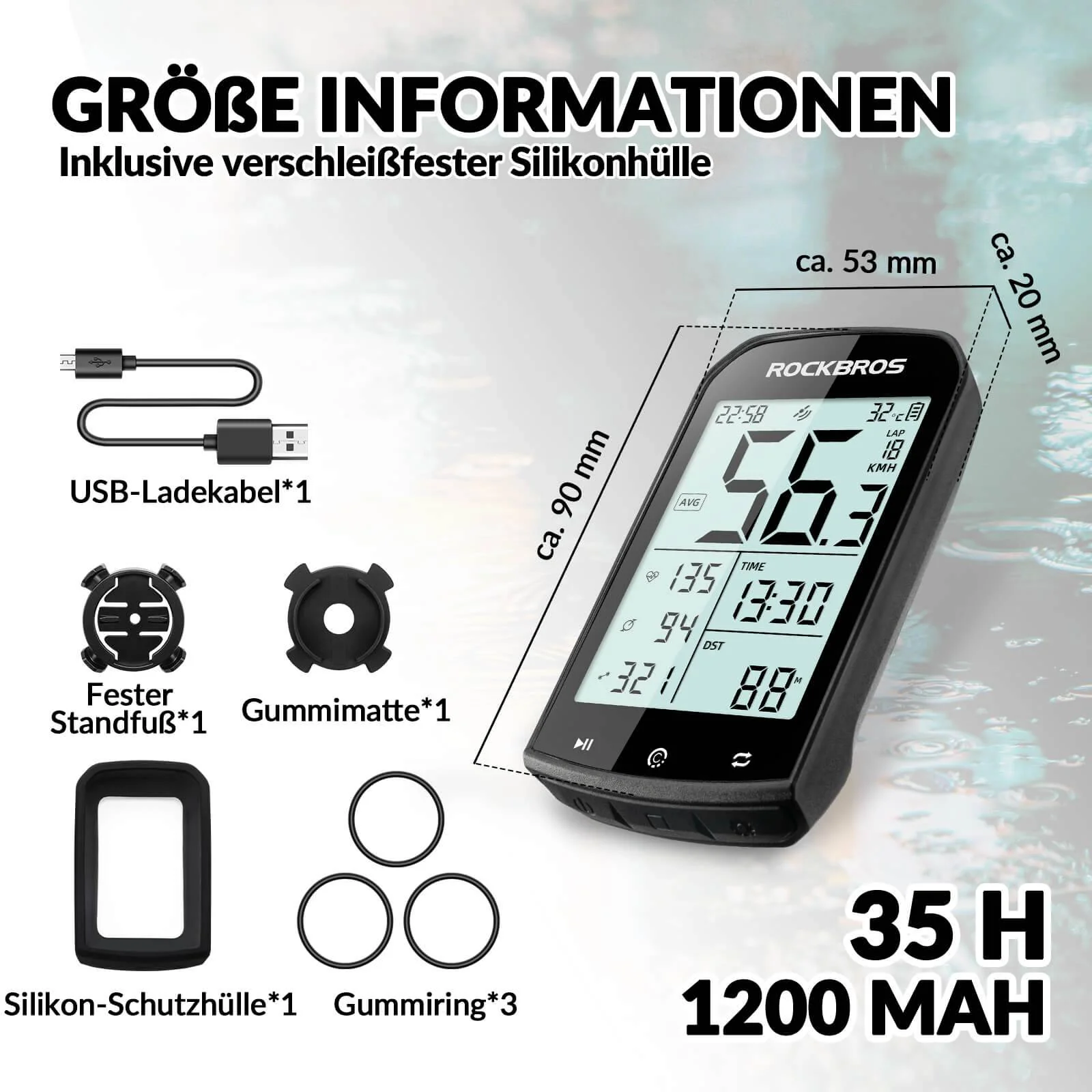 ROCKBROS Fahrradcomputer Kabellos GPS wasserdicht Tachometer und Kilometerzähler - Image 2