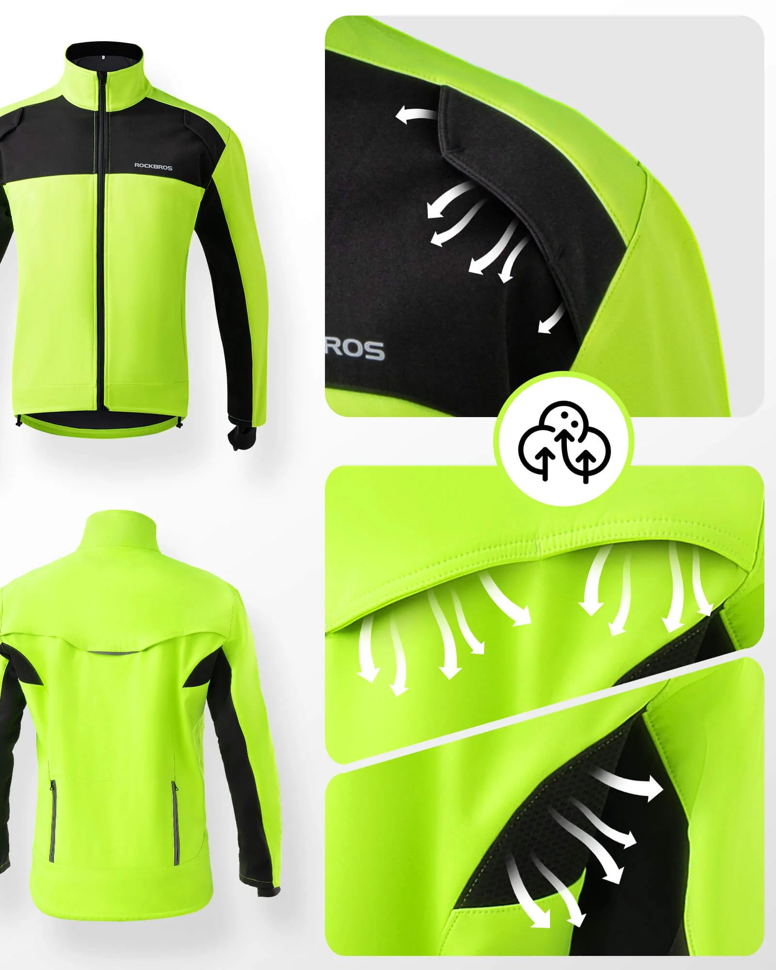 ROCKBROS Fahrradjacke Winter Herren Radjacke Leuchtendes Grün - Image 2