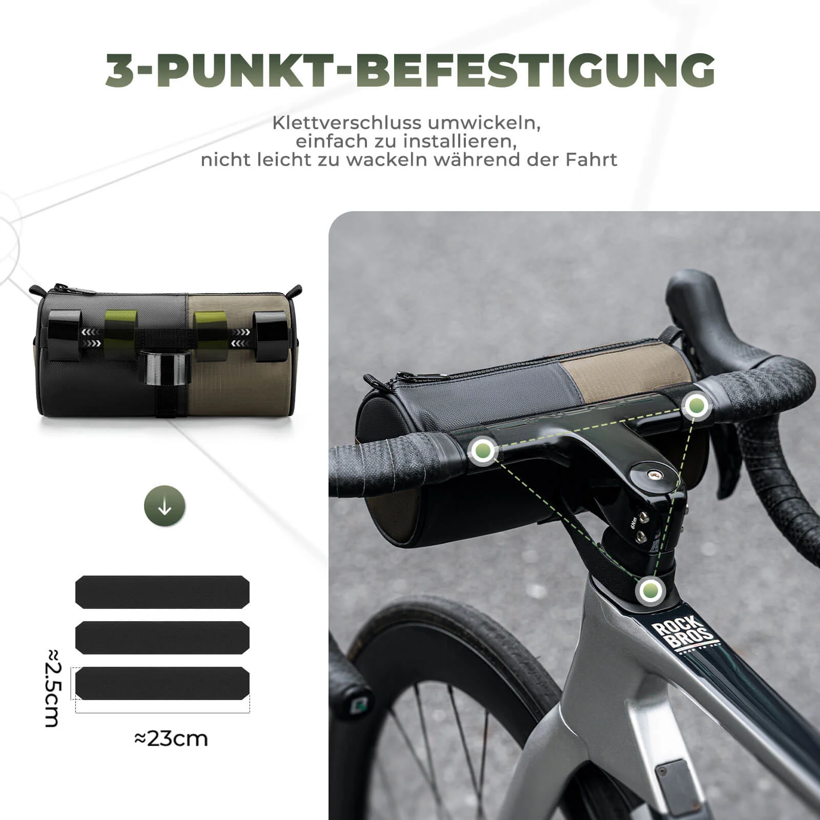 ROCKBROS Fahrradtasche Zylindrische Lenkertasche 1,7L mit Schultergurt - Image 2