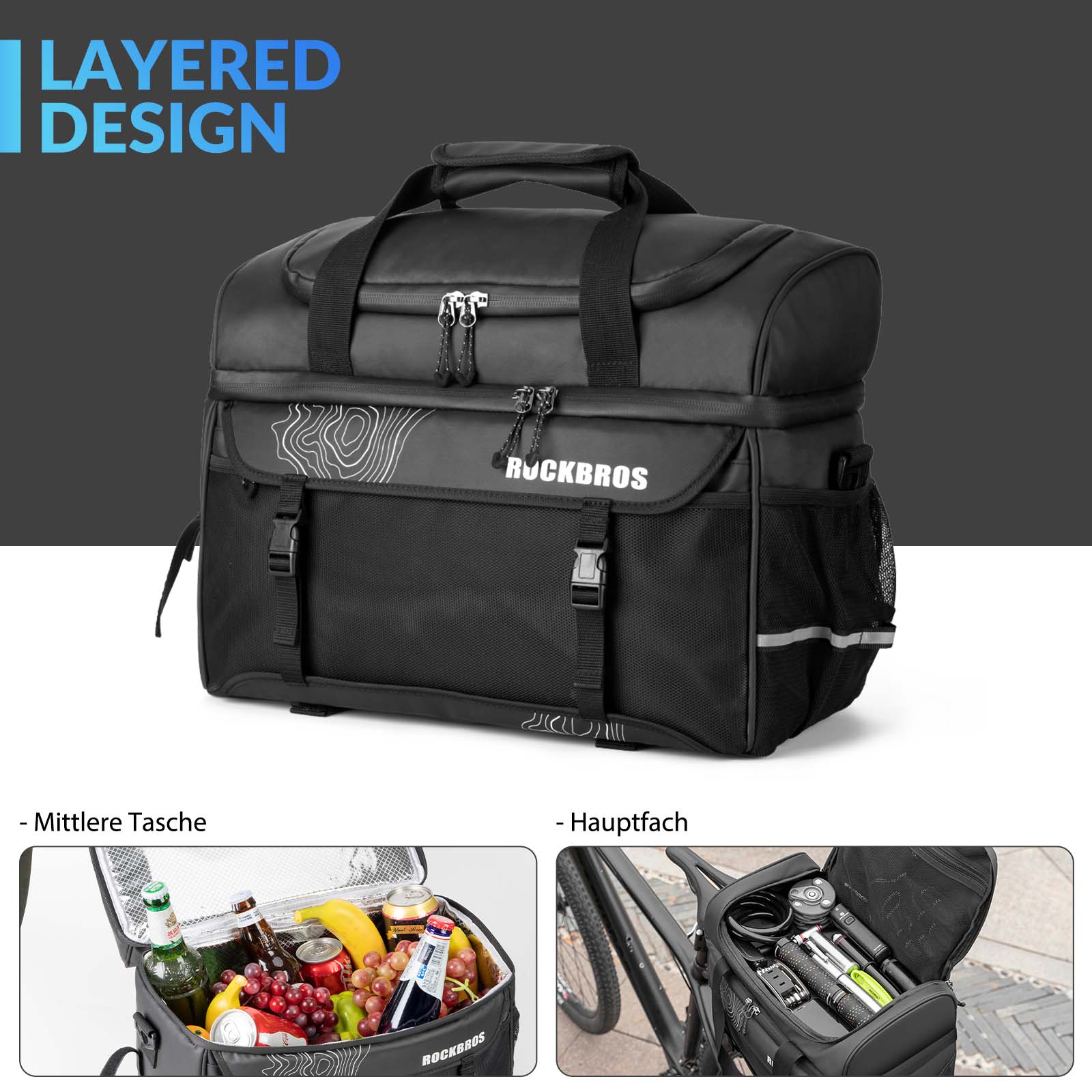 ROCKBROS Gepäckträgertasche mit Schultergurt Kühltasche isolierte Lunch Tasche Schwarz - Image 5
