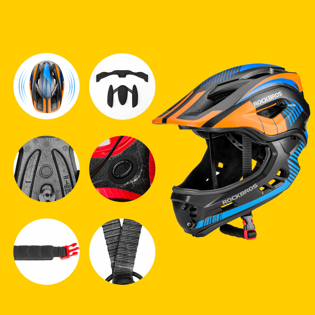 ROCKBROS Kinder helm Integriert Fahrradhelm mit Abnehmbarem Kinnschutz - Image 9