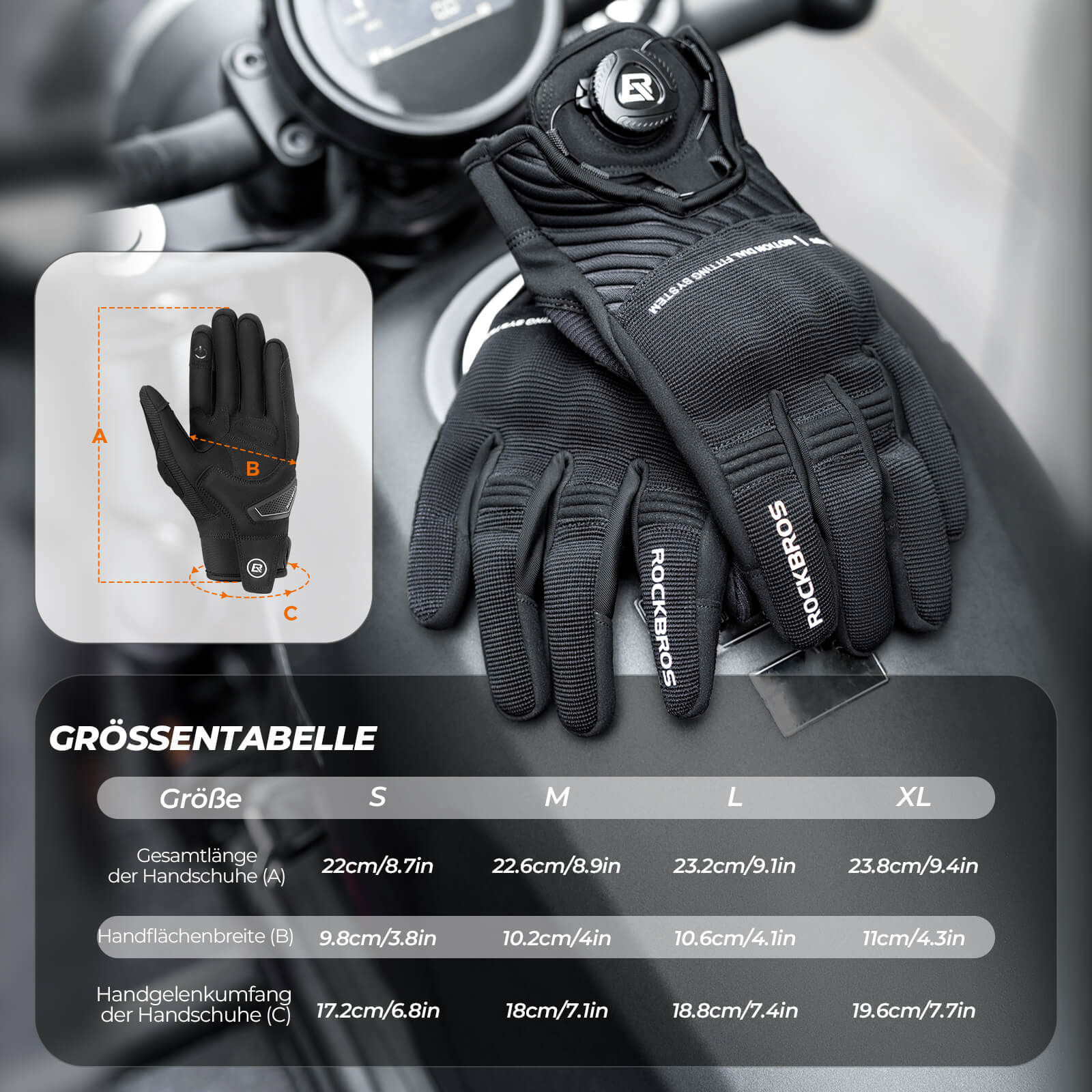 ROCKBROS Motorradhandschuhe Atmungsaktiv Handschuhe Touchscreen - Image 3