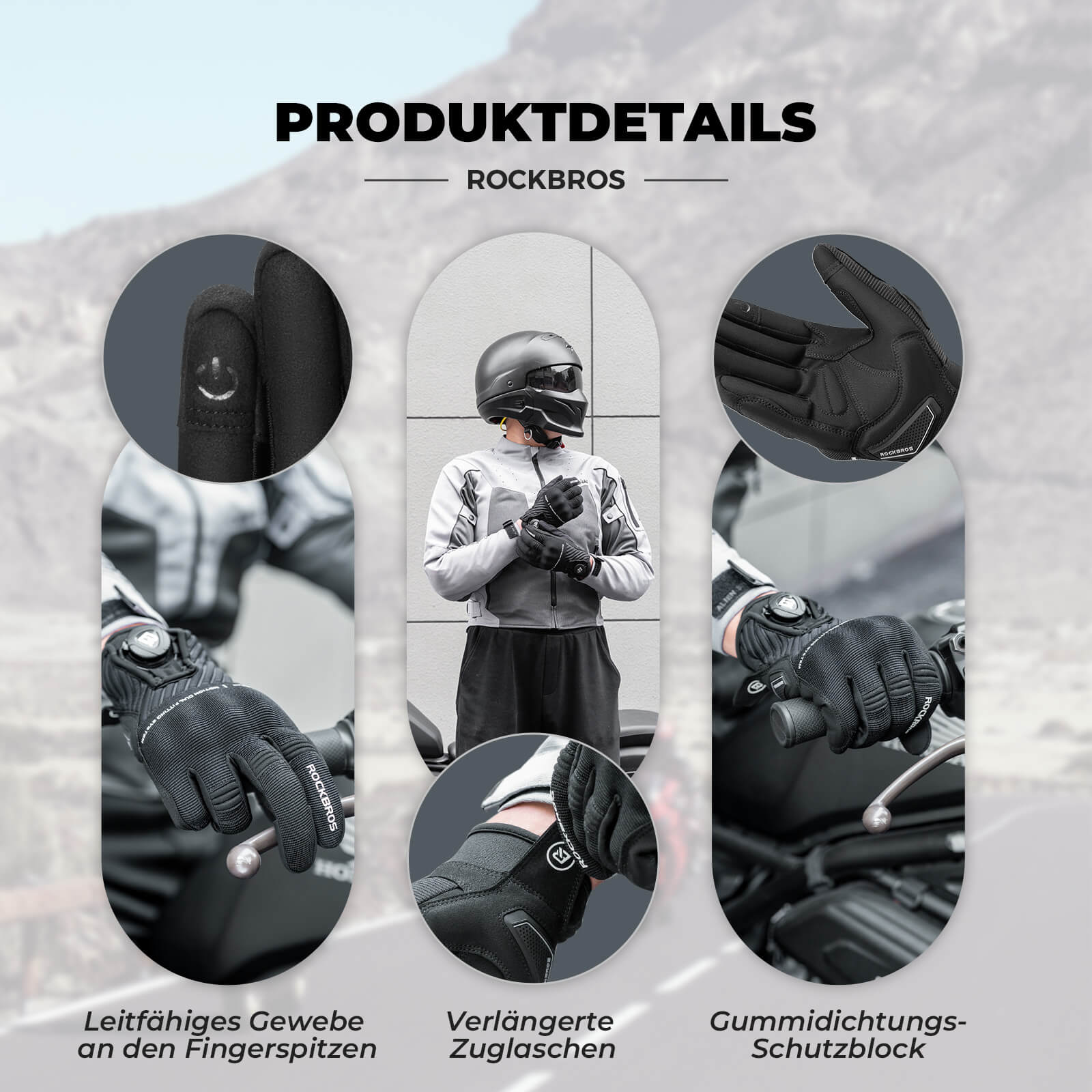 ROCKBROS Motorradhandschuhe Atmungsaktiv Handschuhe Touchscreen - Image 7