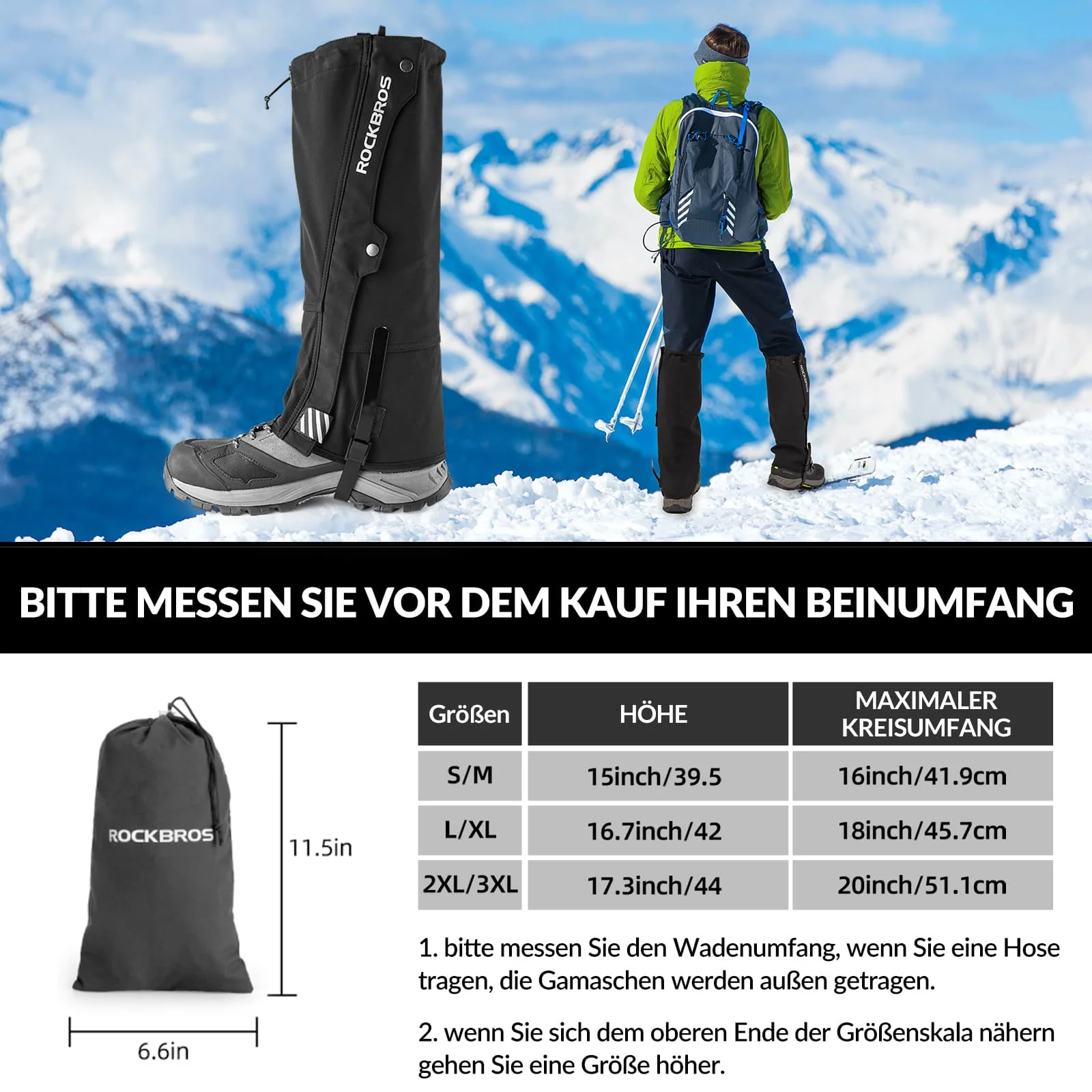 ROCKBROS Outdoor Gamaschen wasserdichte Schnee Gaiter für Herren Damen - Image 6