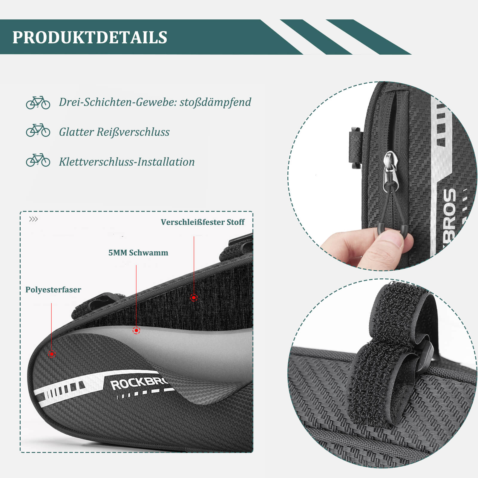 ROCKBROS Rahmentasche wasserdicht Dreieckstasche für MTB & Rennräder 1,2L - Image 18