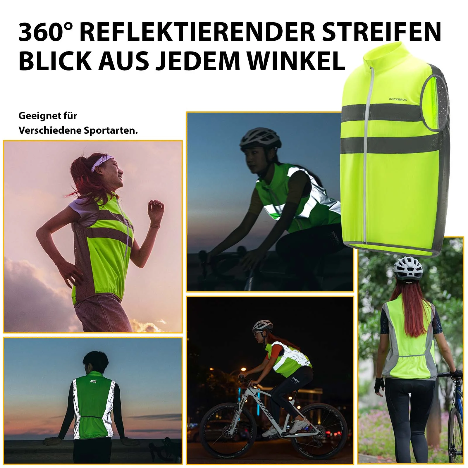 ROCKBROS Reflektierende Weste Reiten Sicherheitsweste Fluoreszierend Grün - Image 3