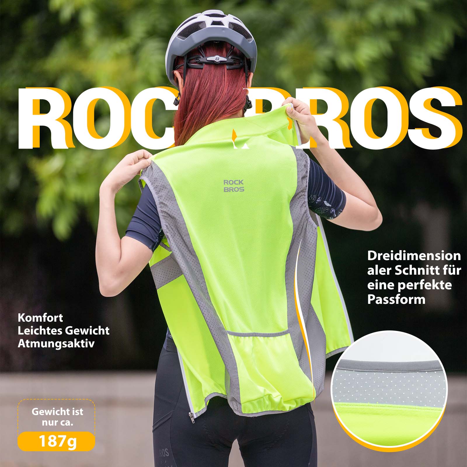 ROCKBROS Reflektierende Weste Reiten Sicherheitsweste Fluoreszierend Grün - Image 7