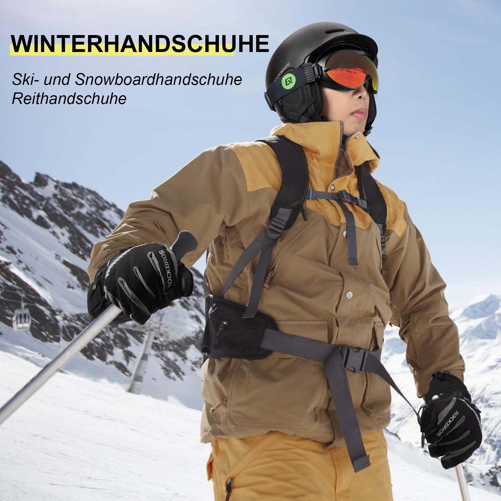 ROCKBROS Skihandschuhe 2 in 1 Winddicht Warme Handschuhe Schwarz M-2XL - Image 4