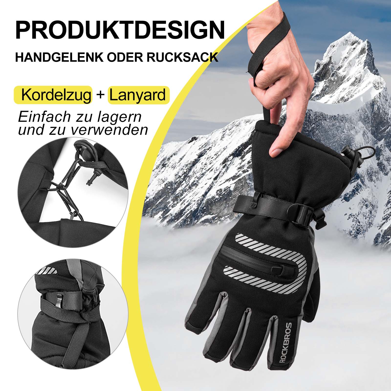 ROCKBROS Skihandschuhe 2 in 1 Winddicht Warme Handschuhe Schwarz M-2XL - Image 7