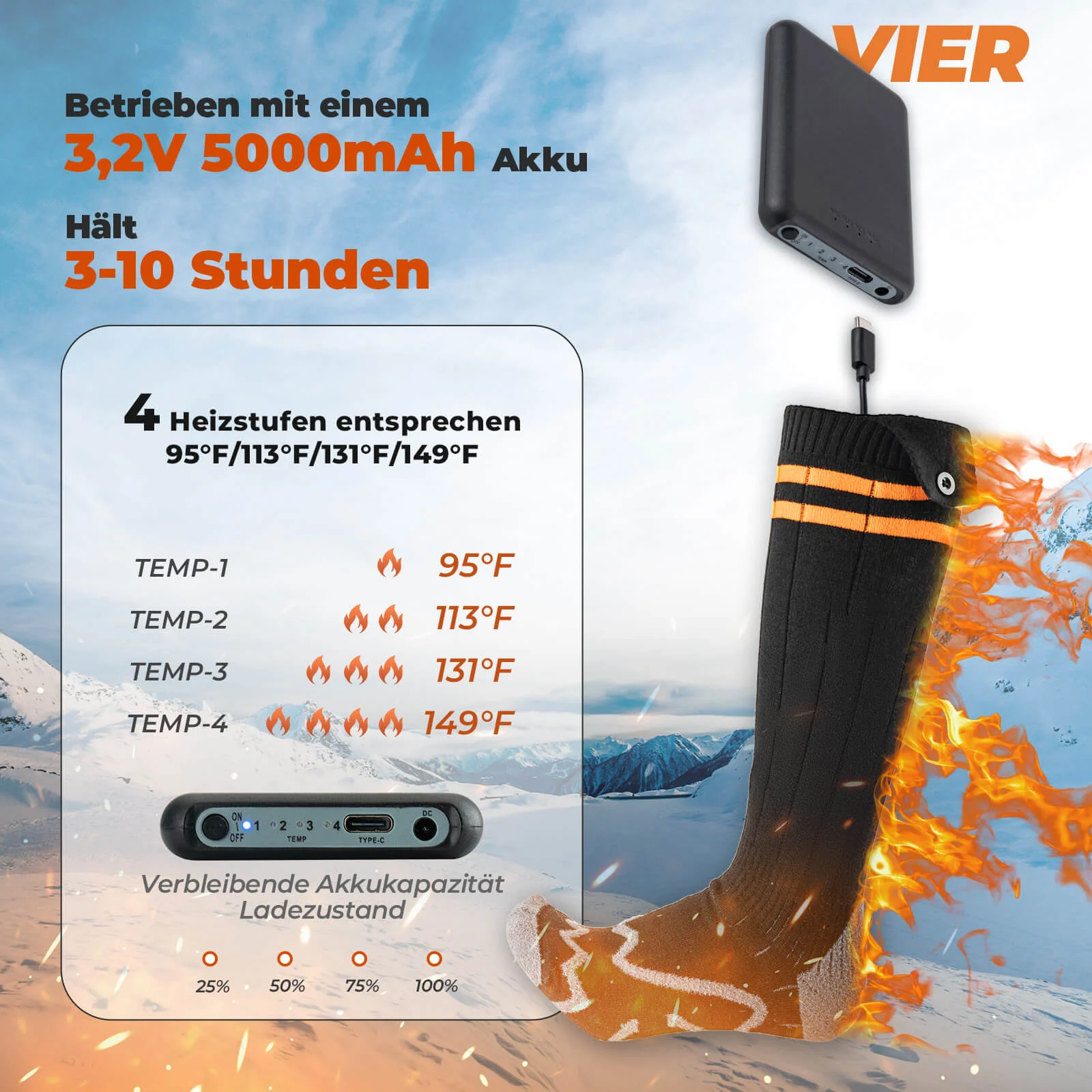 ROCKBROS Sportsocken Fahrradsocken Winter Heizsocken Wiederaufladbar 5000mAh - Image 4