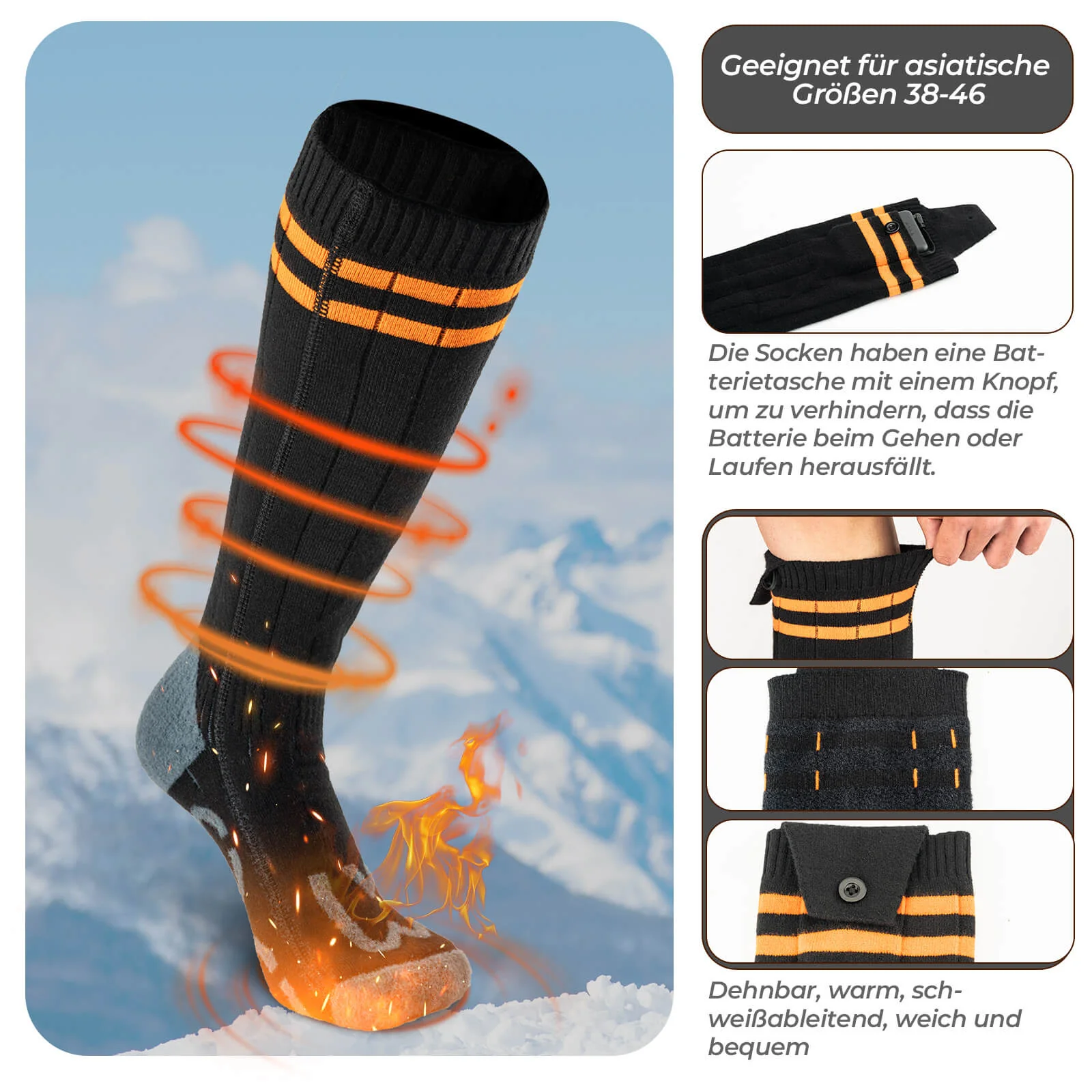 ROCKBROS Sportsocken Fahrradsocken Winter Heizsocken Wiederaufladbar 5000mAh - Image 6