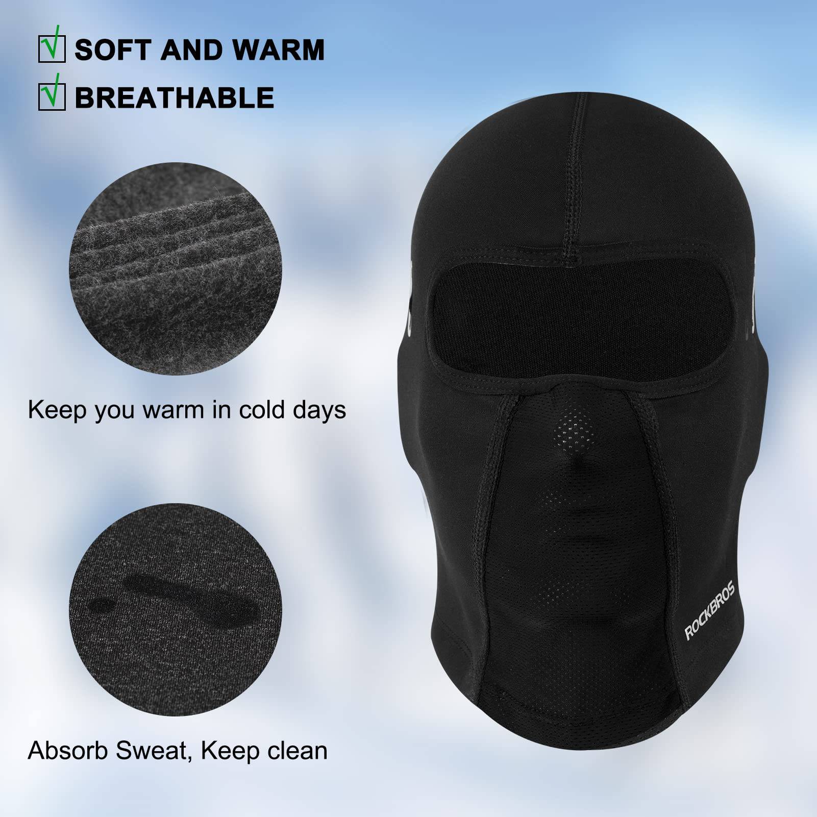 ROCKBROS Sturmhaube Warm Fahrrad Gesichtsmaske mit Brillenloch 54-62CM Unisex - Image 3