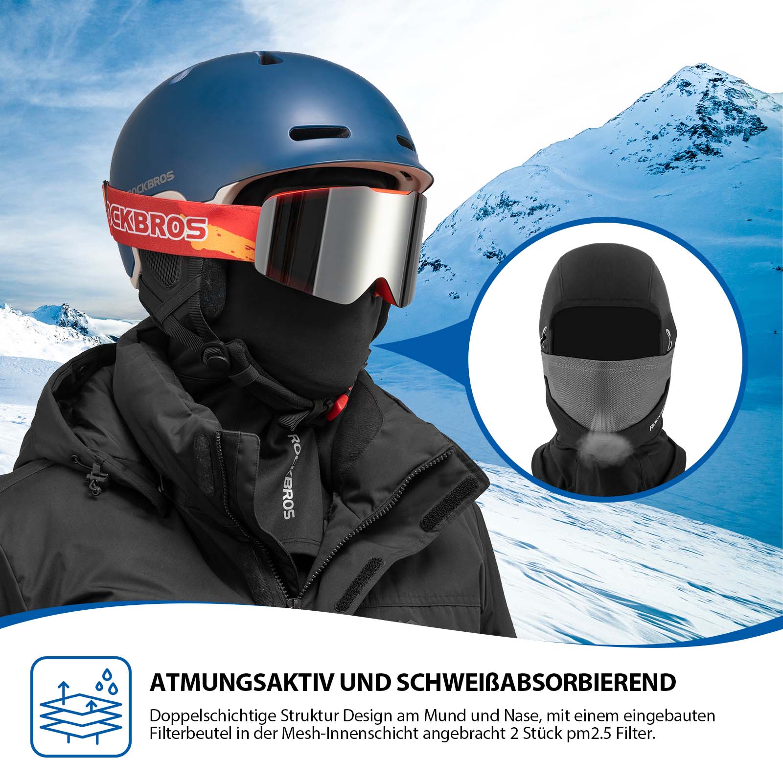 ROCKBROS Sturmhaube winddichte Unterhelmmütze aus warmem Fleece Schwarz - Image 6