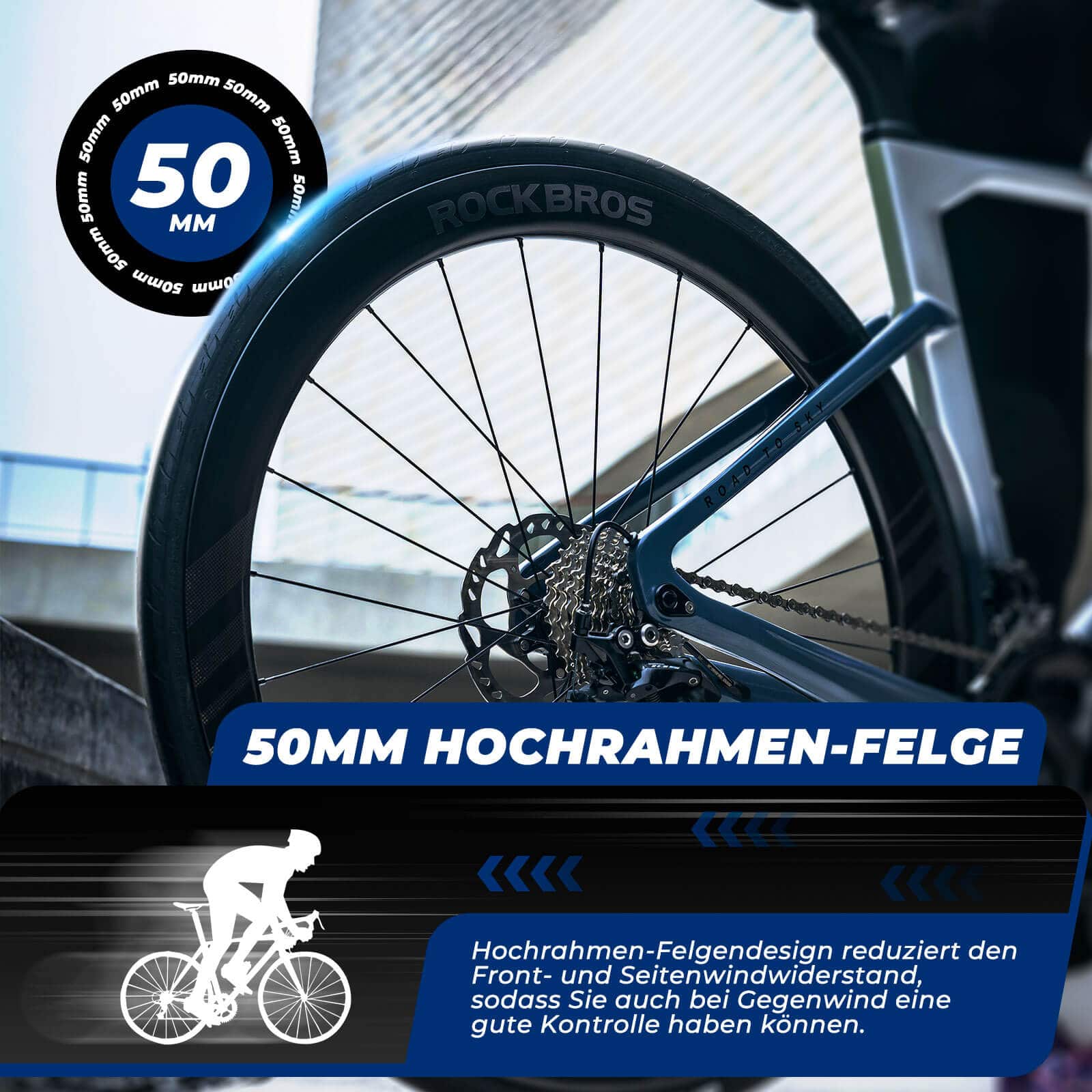 ROCKBROS T700 Carbon Laufradsatz 28‘‘ 50mm Scheibenbremse Steckachse Laufrad Set für Rennrad und SHIMANO 8-12 Fach 24 Speichen 36T-Stahllager - Image 4