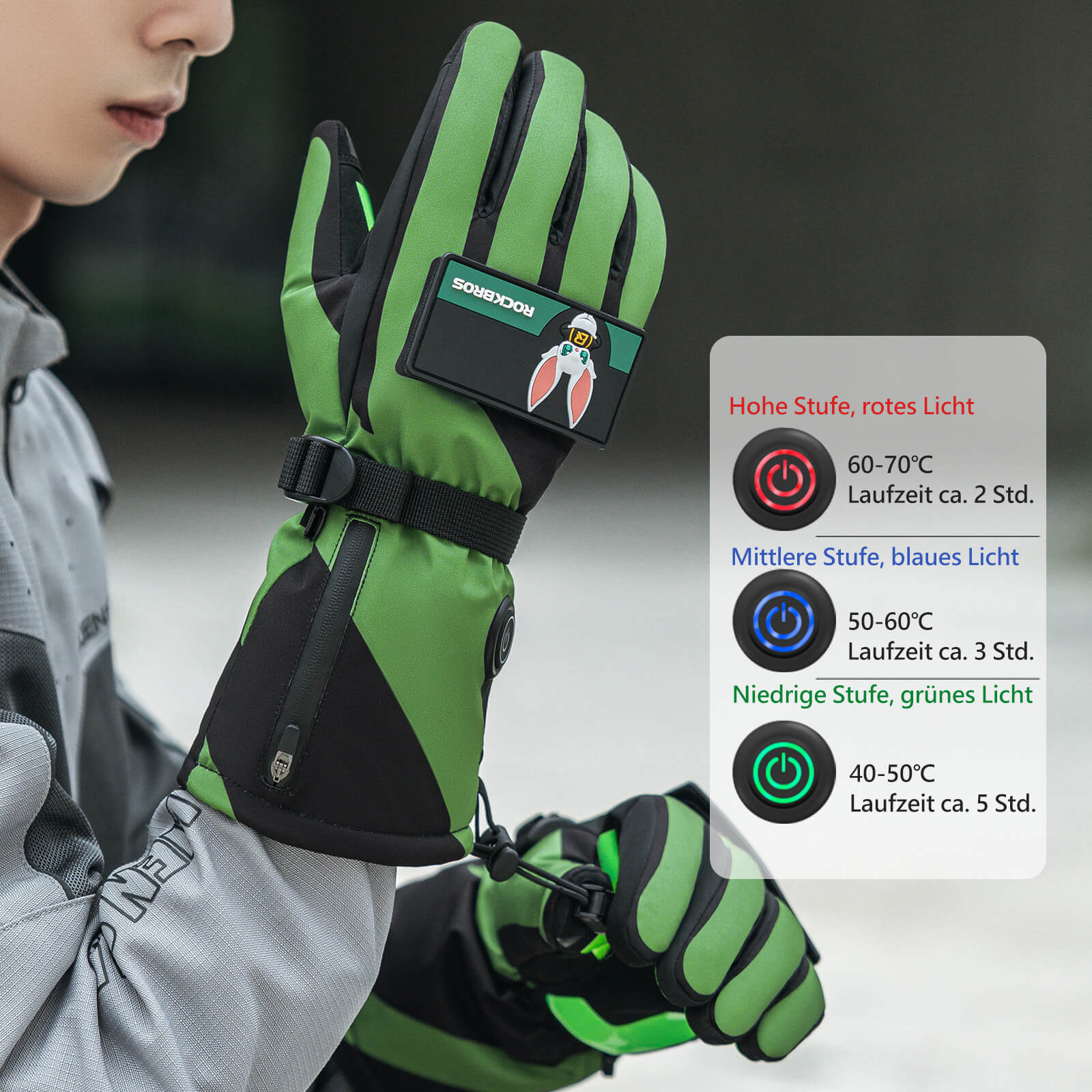 ROCKBROS Winter Beheizte Fahrradhandschuhe Handschuhe 3 Heizstufen M-XL - Image 3