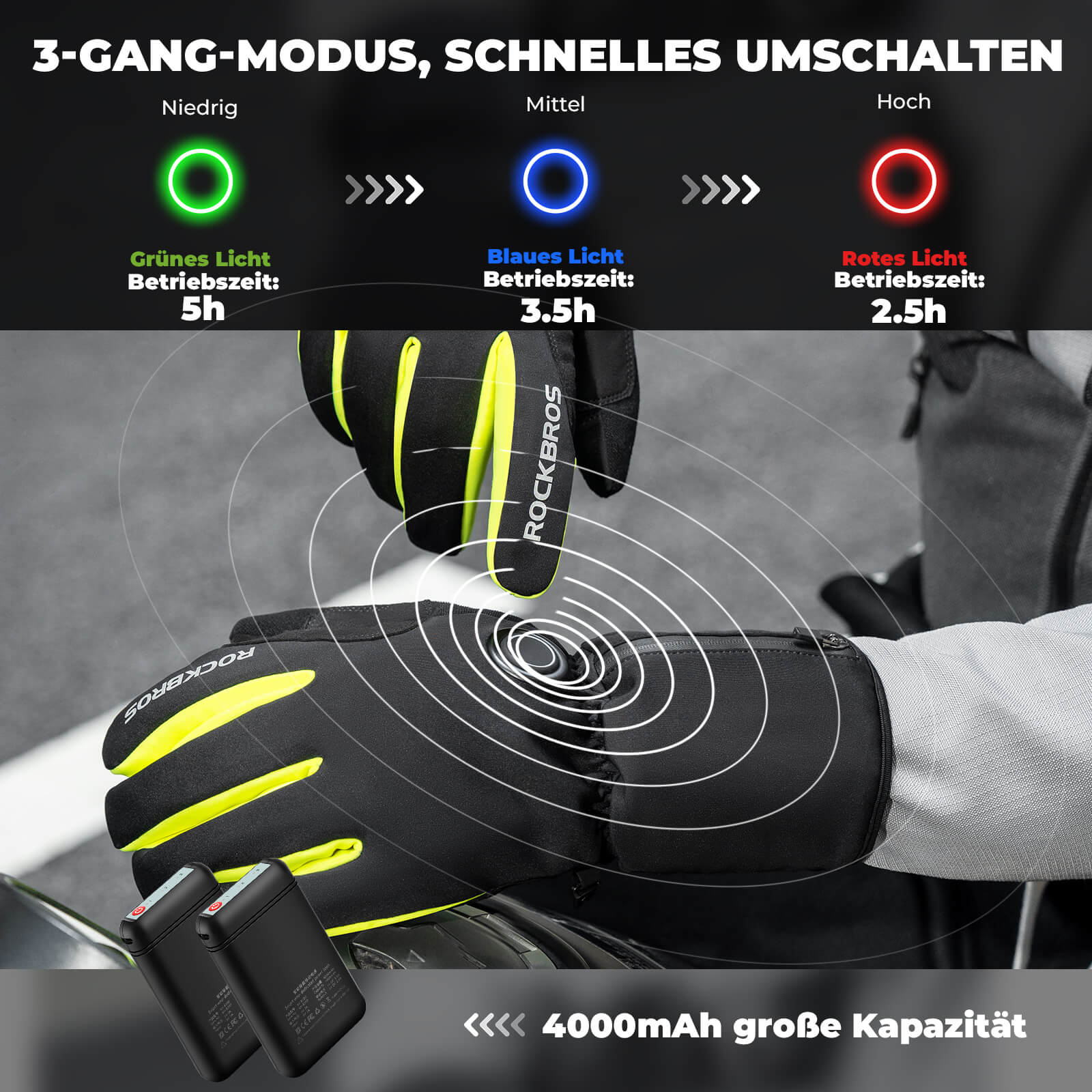 ROCKBROS Winter Beheizte Fahrradhandschuhe Touchscreen Handschuhe M-2XL - Image 4