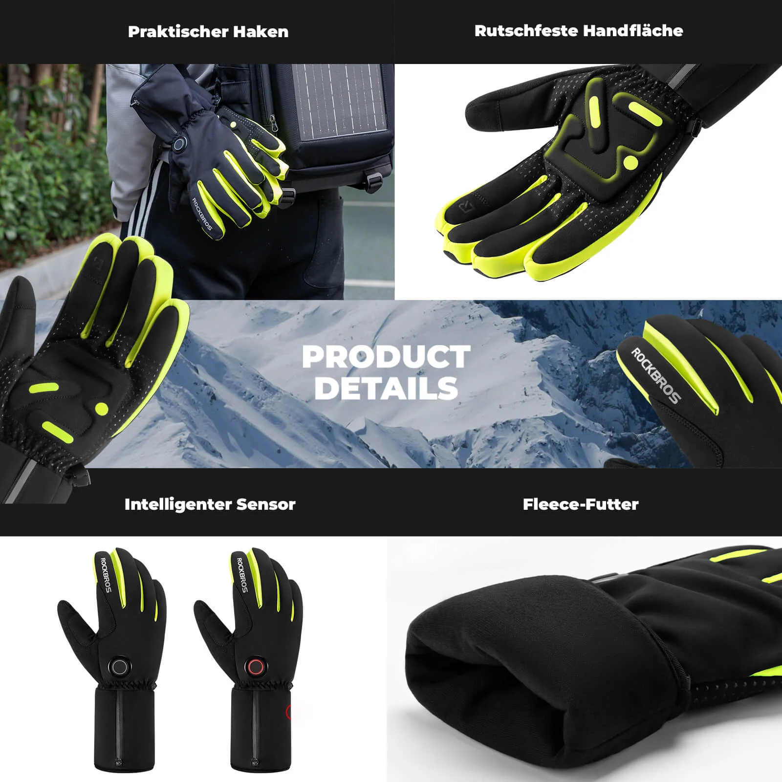 ROCKBROS Winter Beheizte Fahrradhandschuhe Touchscreen Handschuhe M-2XL - Image 5