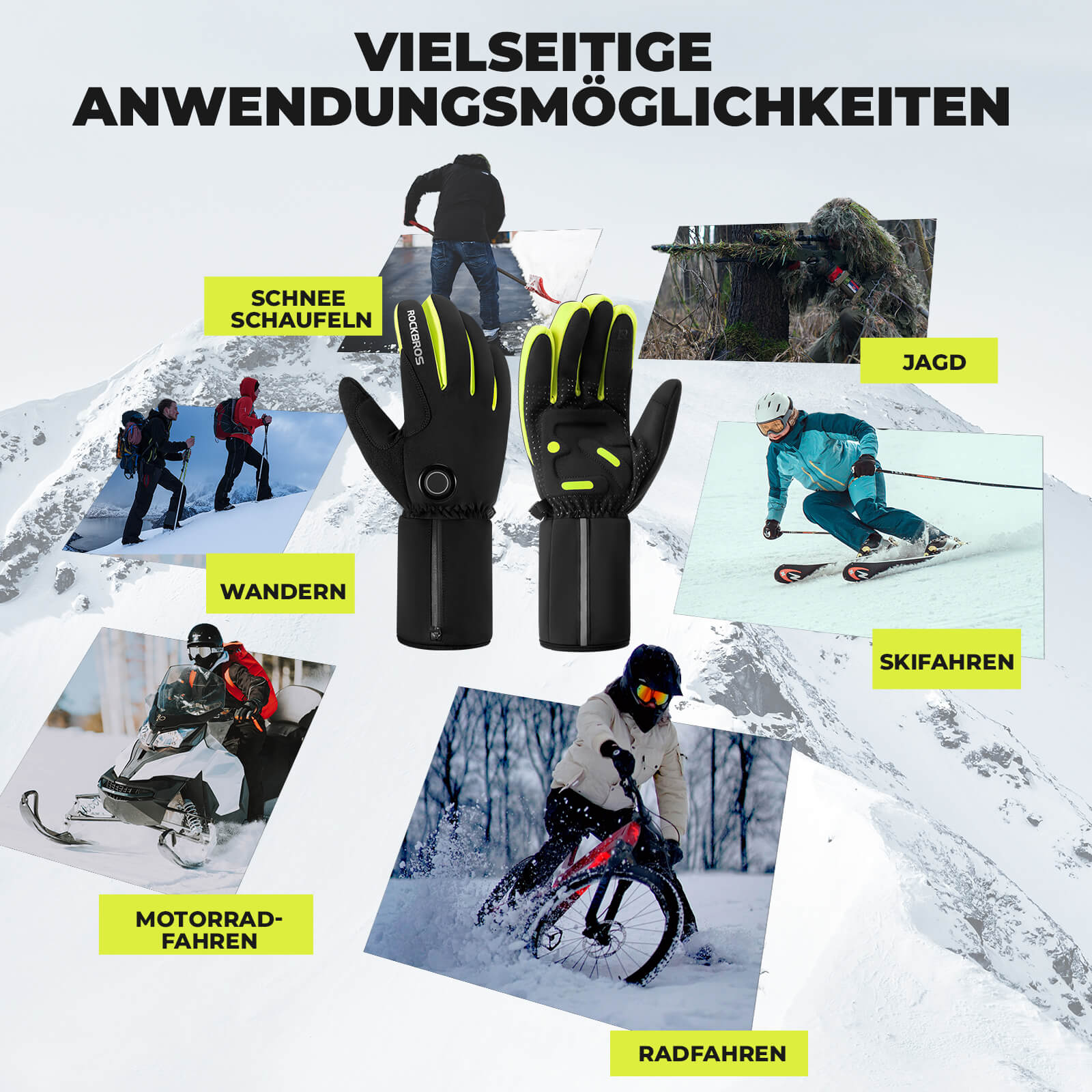 ROCKBROS Winter Beheizte Fahrradhandschuhe Touchscreen Handschuhe M-2XL - Image 8